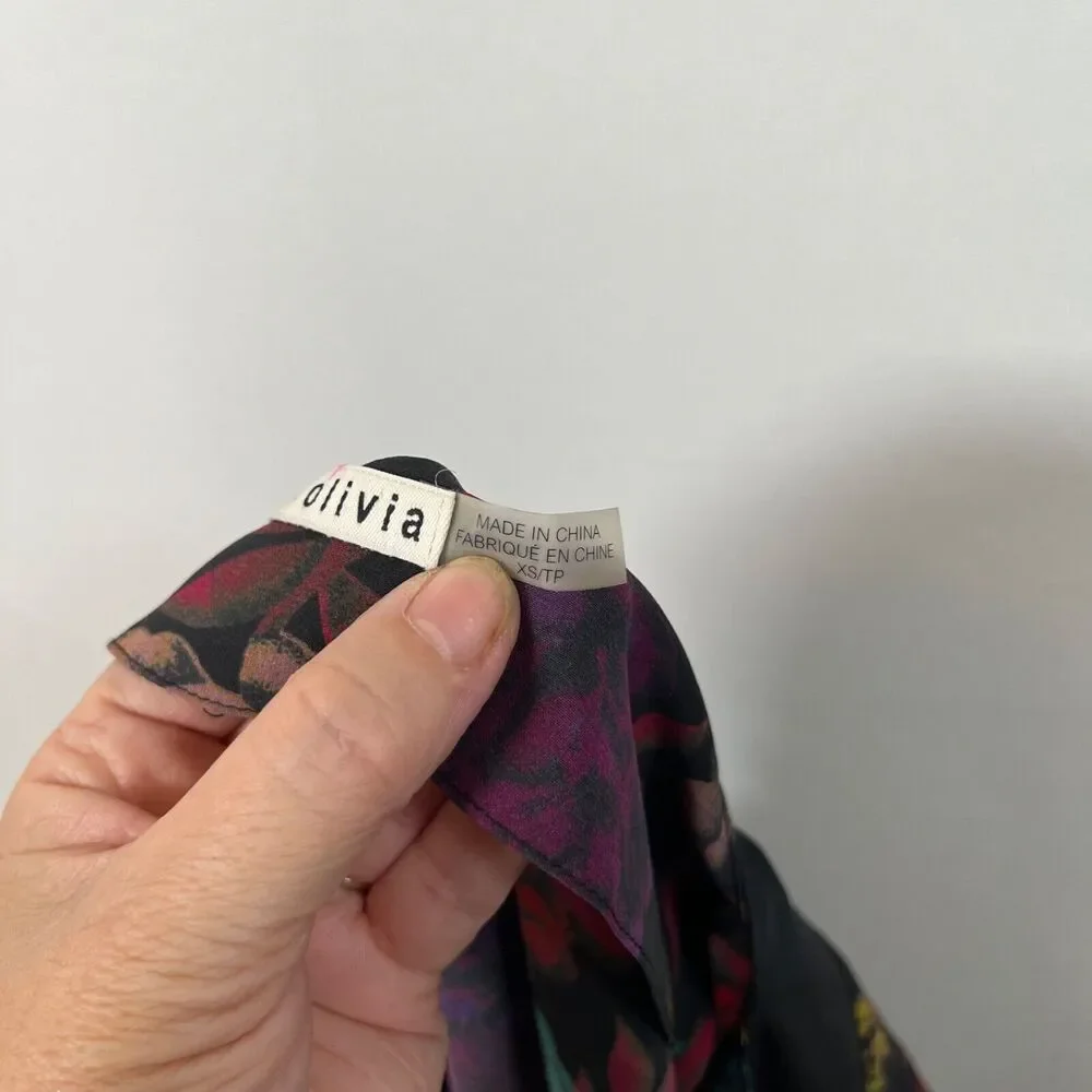 Alice & Olivia Silk Rose Floral Blouse Womens XS Spring Dark Multicolor - Picture 5 of 7